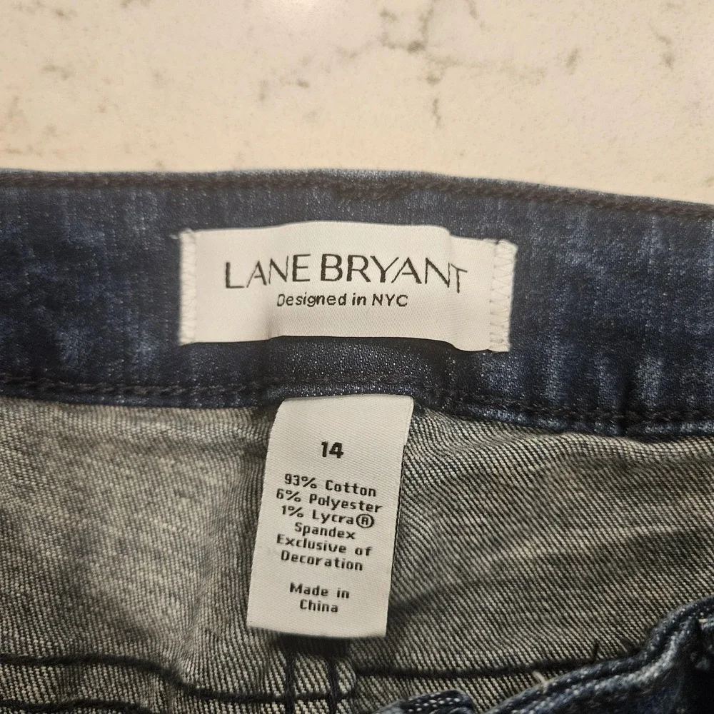 Lane Bryant Jeans Womens 14 Blue Mid Rise‎ Super Stretch Skinny Lace Hem Ankle